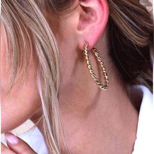 🌟 Twisted Gold Medium Size Semi Thick Hoop Earrings NWT